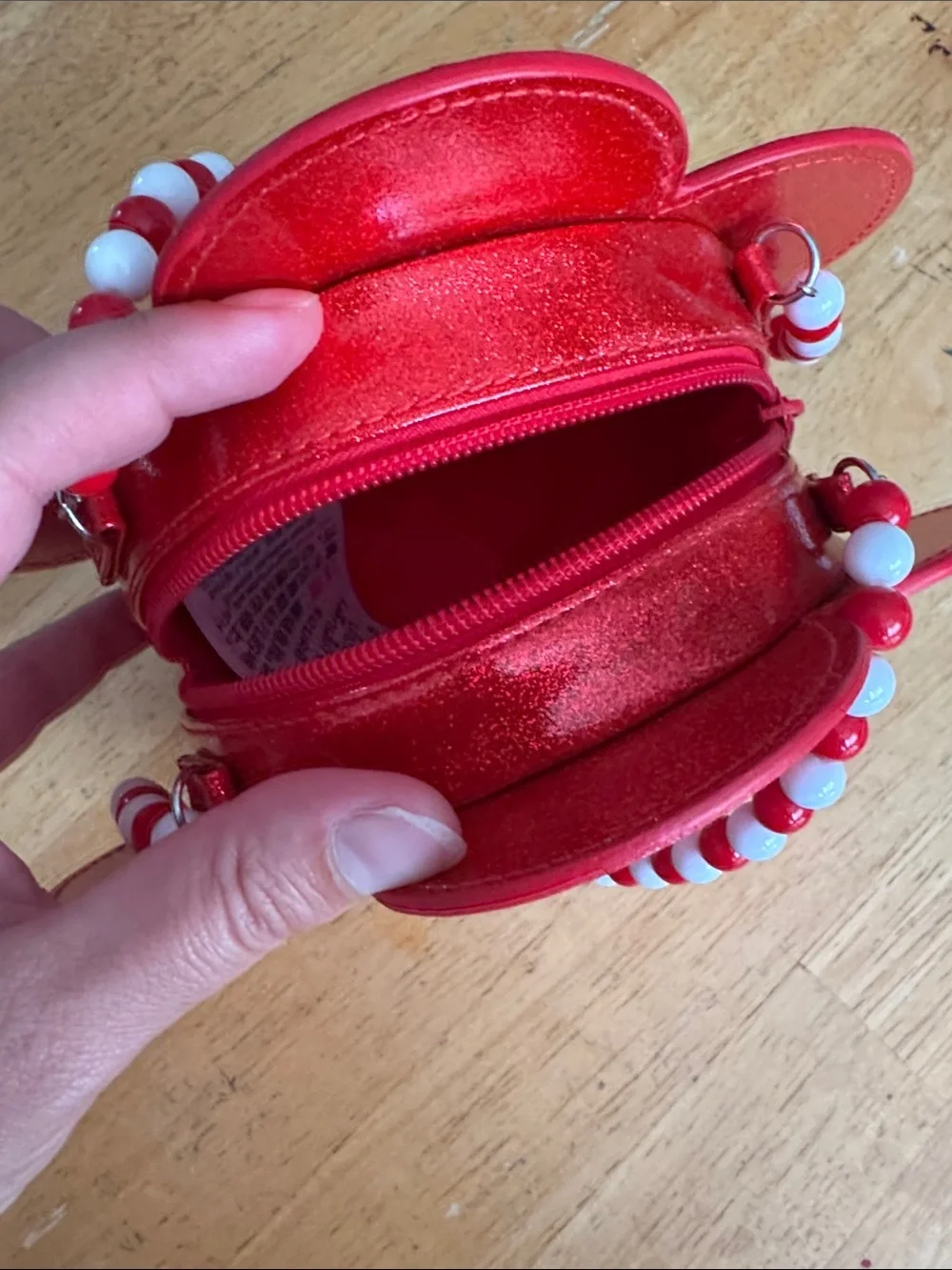 Disney Parks Minnie Mouse Red Sparkle Flower Handbag with Beaded Strap - NWOT